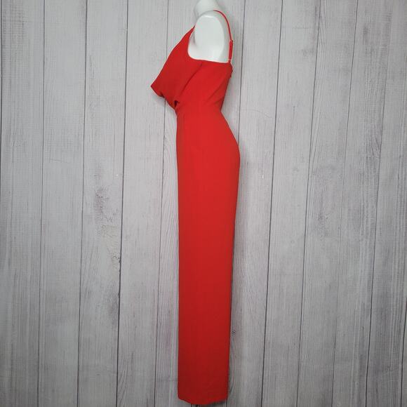 Dress The Population Red Wide Leg Draped Deep V Neck Jumpsuit Womens Small - Picture 4 of 9